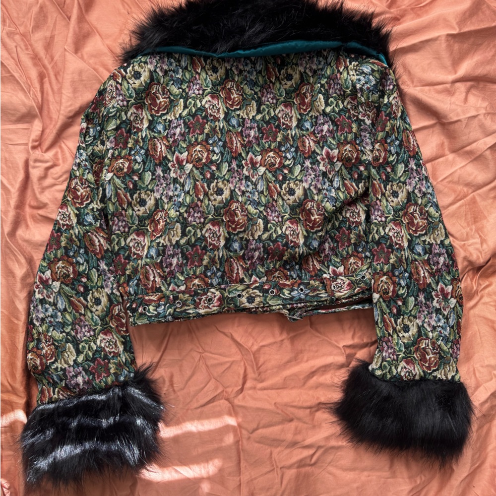 Current Mood Multicolor Floral Teddy Jacket with Black Faux Fur - Picture 6 of 6